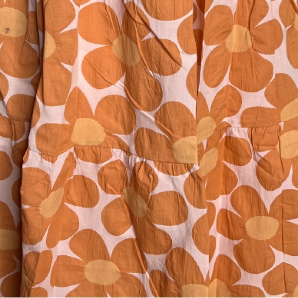 Jacquie the Label Babydoll Dress Orange Floral Flutter Sleeve Square Neckline - Picture 4 of 7